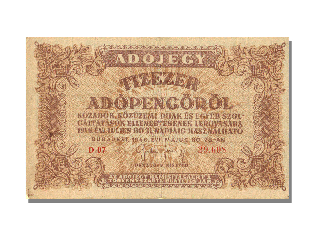 Banknote, Hungary, 10,000 (Tizezer) Adópengö, 1946, KM:143a, AU(55-58)