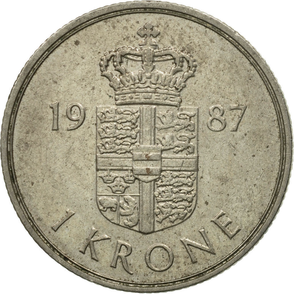 Munten, Denemarken, Margrethe II, Krone, 1987, Copenhagen, FR+, Copper-nickel