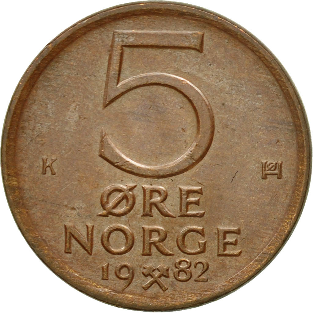 Moneta, Norwegia, Olav V, 5 Öre, 1982, AU(50-53), Bronze, KM:415