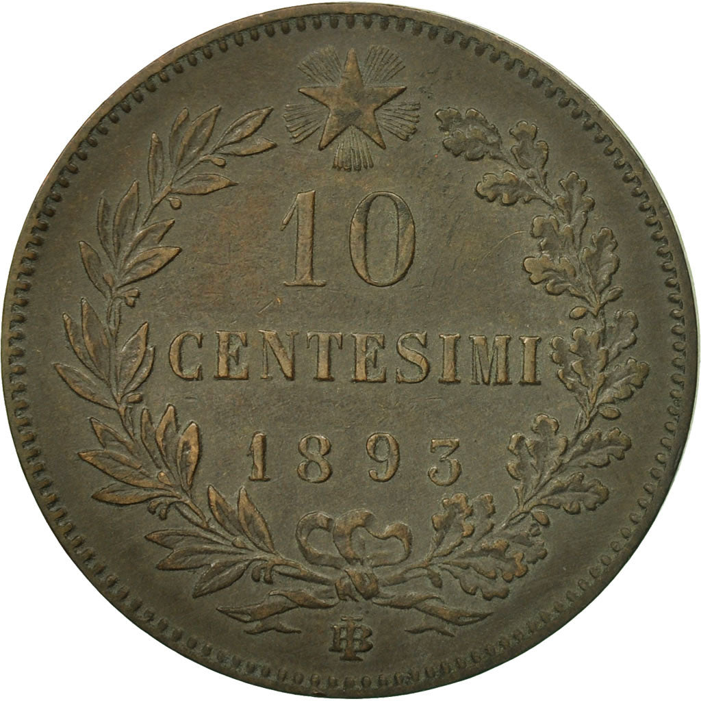 Moneta, Italia, Umberto I, 10 Centesimi, 1893, Birmingham, BB+, Rame, KM:27.1