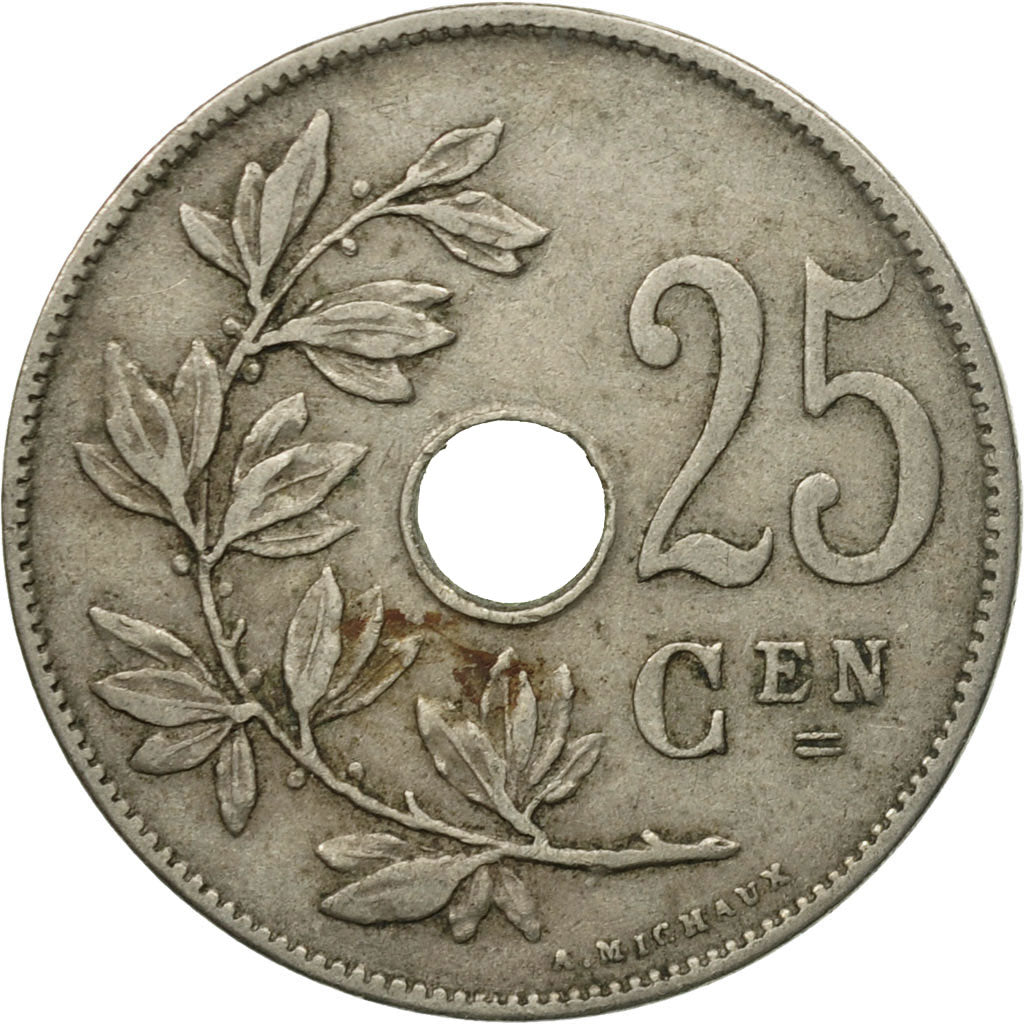 Moneda, Bélgica, 25 Centimes, 1913, BC+, Cobre - níquel, KM:69