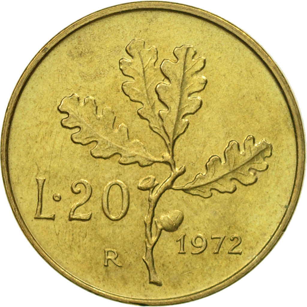Coin, Italy, 20 Lire, 1972, Rome, AU(50-53), Aluminum-Bronze, KM:97.2