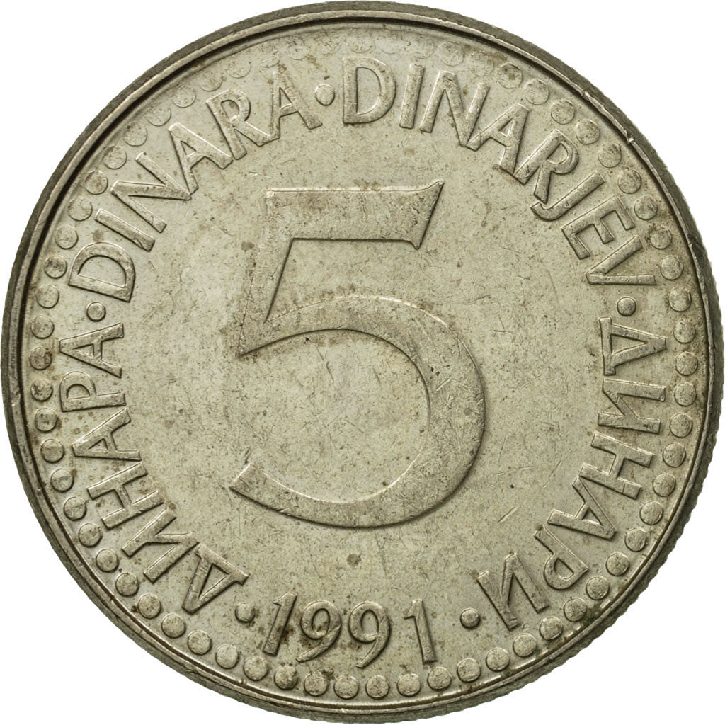 Monnaie, Yougoslavie, 5 Dinara, 1991, TTB, Copper-Nickel-Zinc, KM:144