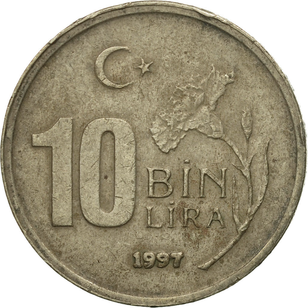 Münze, Türkei, 10000 Lira, 10 Bin Lira, 1997, S+, Copper-Nickel-Zinc
