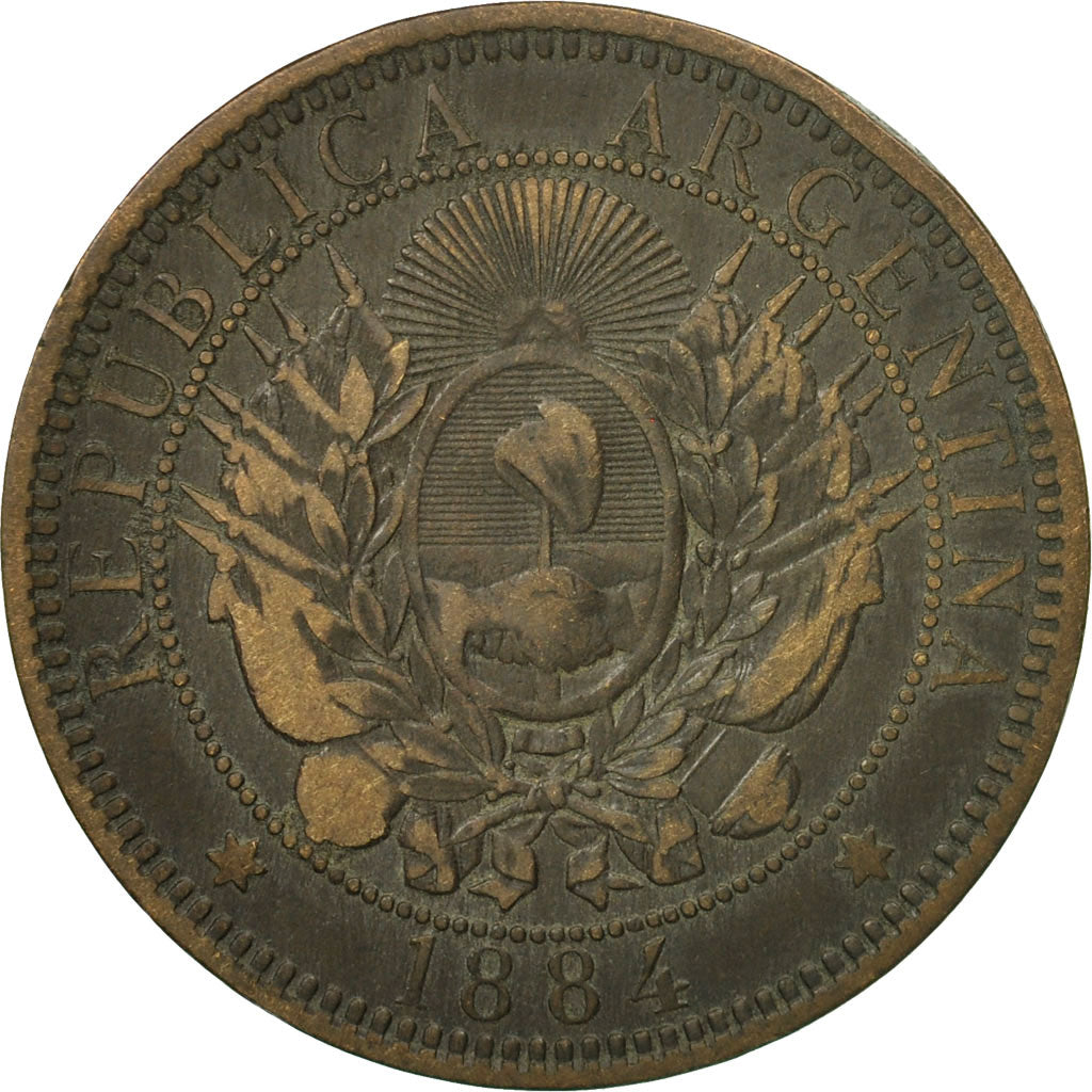Coin, Argentina, 2 Centavos, 1884, EF(40-45), Bronze, KM:33