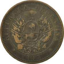Coin, Argentina, 2 Centavos, 1884, EF(40-45), Bronze, KM:33