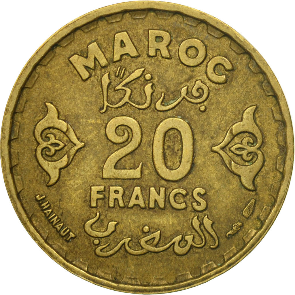 Coin, Morocco, Mohammed V, 20 Francs, 1371, Paris, VF(30-35), Aluminum-Bronze