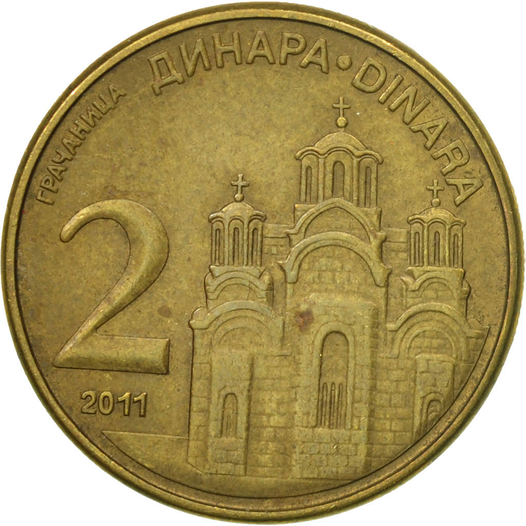 Coin, Serbia, 2 Dinara, 2011, EF(40-45), Copper Plated Steel, KM:49