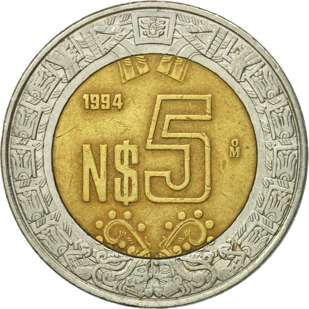 Munten, Mexico, 5 Nuevo Pesos, 1994, Mexico City, ZF, Bi-Metallic, KM:552