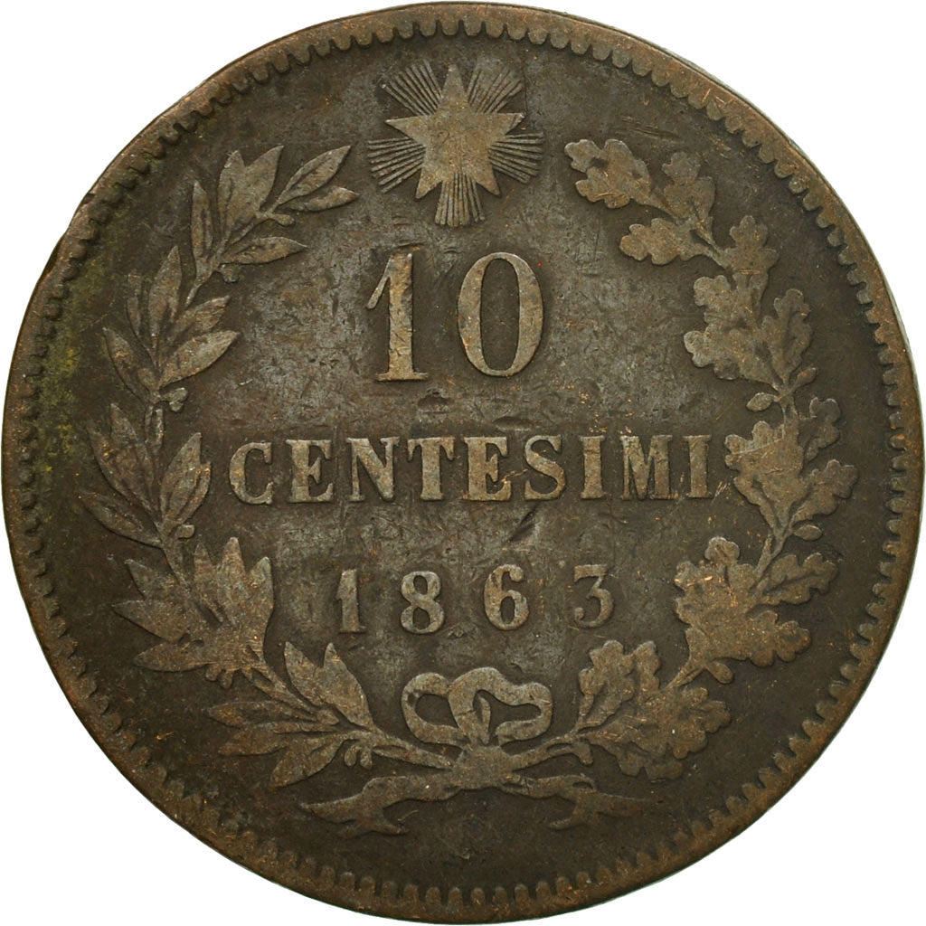 Moneta, Italia, Vittorio Emanuele II, 10 Centesimi, 1883, Rome, B+, Rame
