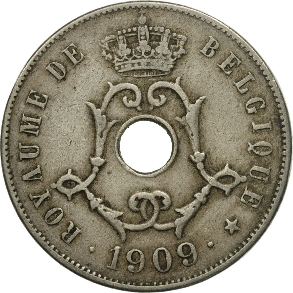 Moneta, Belgio, 25 Centimes, 1909, BB, Rame-nichel, KM:62