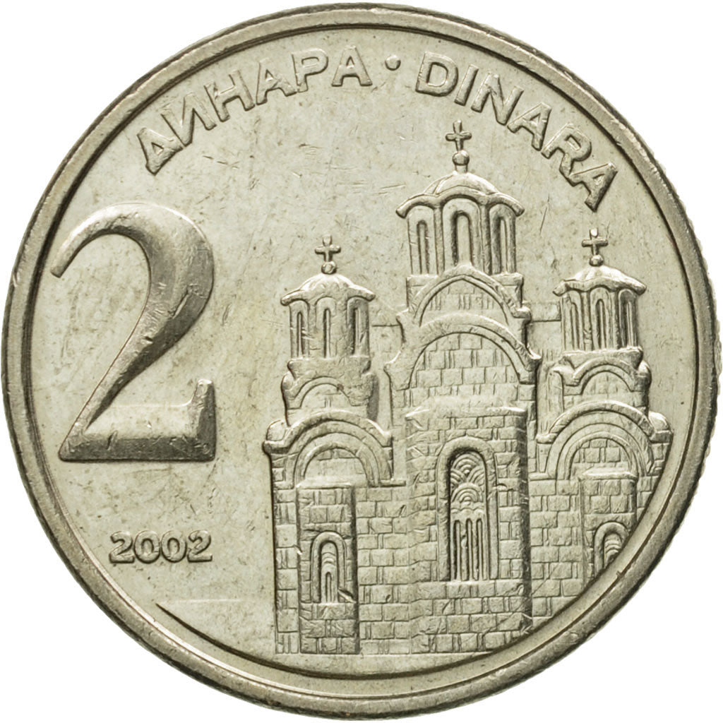 Moneta, Iugoslavia, 2 Dinara, 2002, Belgrade, SPL-, Rame-nichel-zinco, KM:181