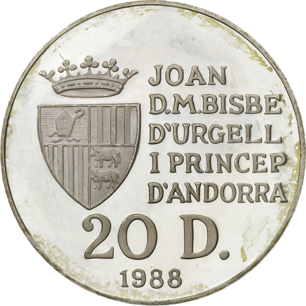 Coin, Andorra, 20 Diners, 1988, MS(60-62), Silver, KM:47