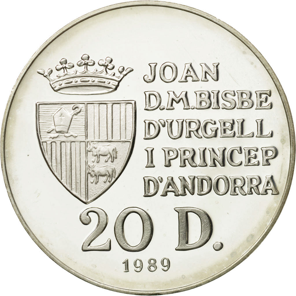 Coin, Andorra, 20 Diners, 1989, MS(63), Silver, KM:54