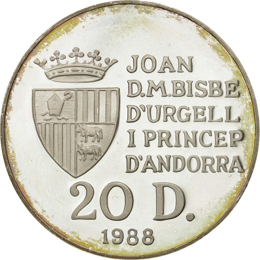 Coin, Andorra, 20 Diners, 1988, MS(63), Silver, KM:48