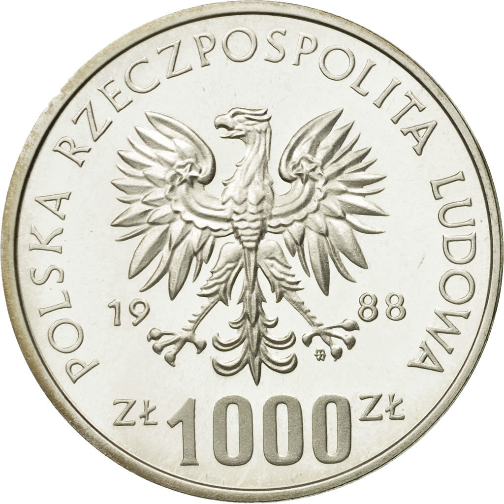 Moneta, Polonia, 1000 Zlotych, 1988, Warsaw, SPL, Argento, KM:Pr581