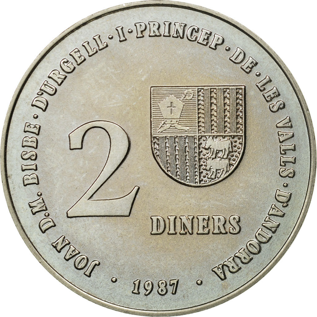 Coin, Andorra, 2 Diners, 1987, MS(63), Copper-nickel, KM:46.1