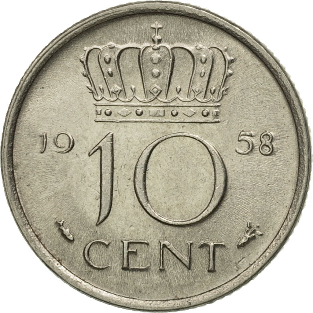Münze, Niederlande, Juliana, 10 Cents, 1958, SS+, Nickel, KM:182