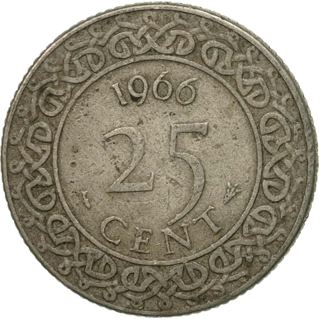 Coin, Surinam, 25 Cents, 1966, VF(30-35), Copper-nickel, KM:14