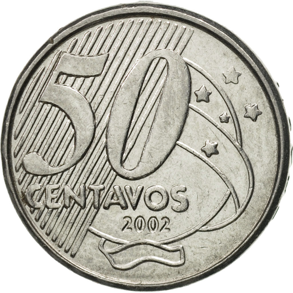 Coin, Brazil, 50 Centavos, 2002, AU(50-53), Stainless Steel, KM:651a