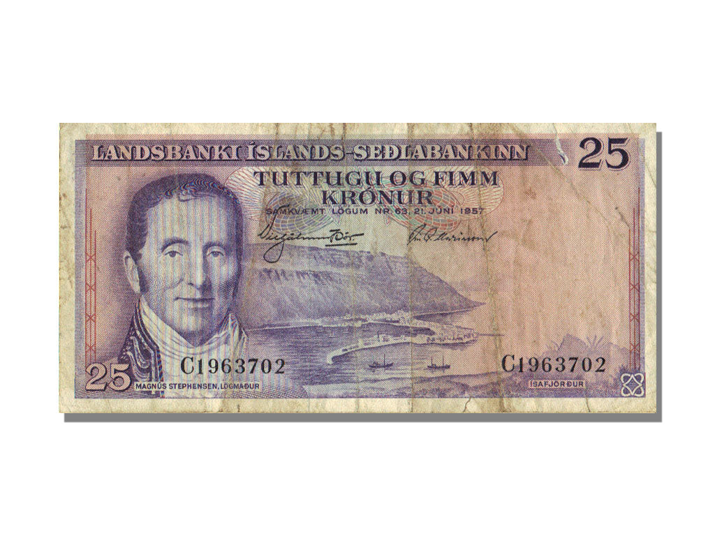 Iceland, 25 Kronur, 1957, 1957-06-21, VF(30-35)