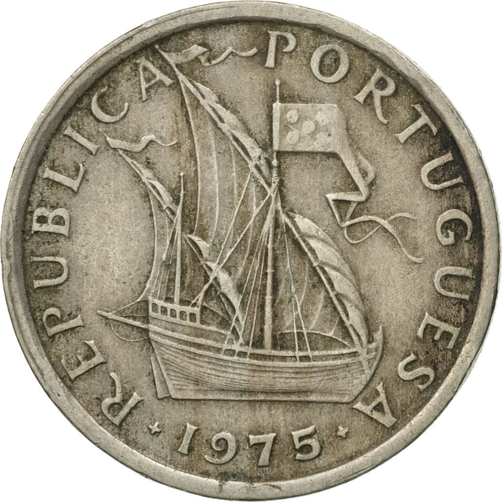 Coin, Portugal, 5 Escudos, 1975, VF(30-35), Copper-nickel, KM:591
