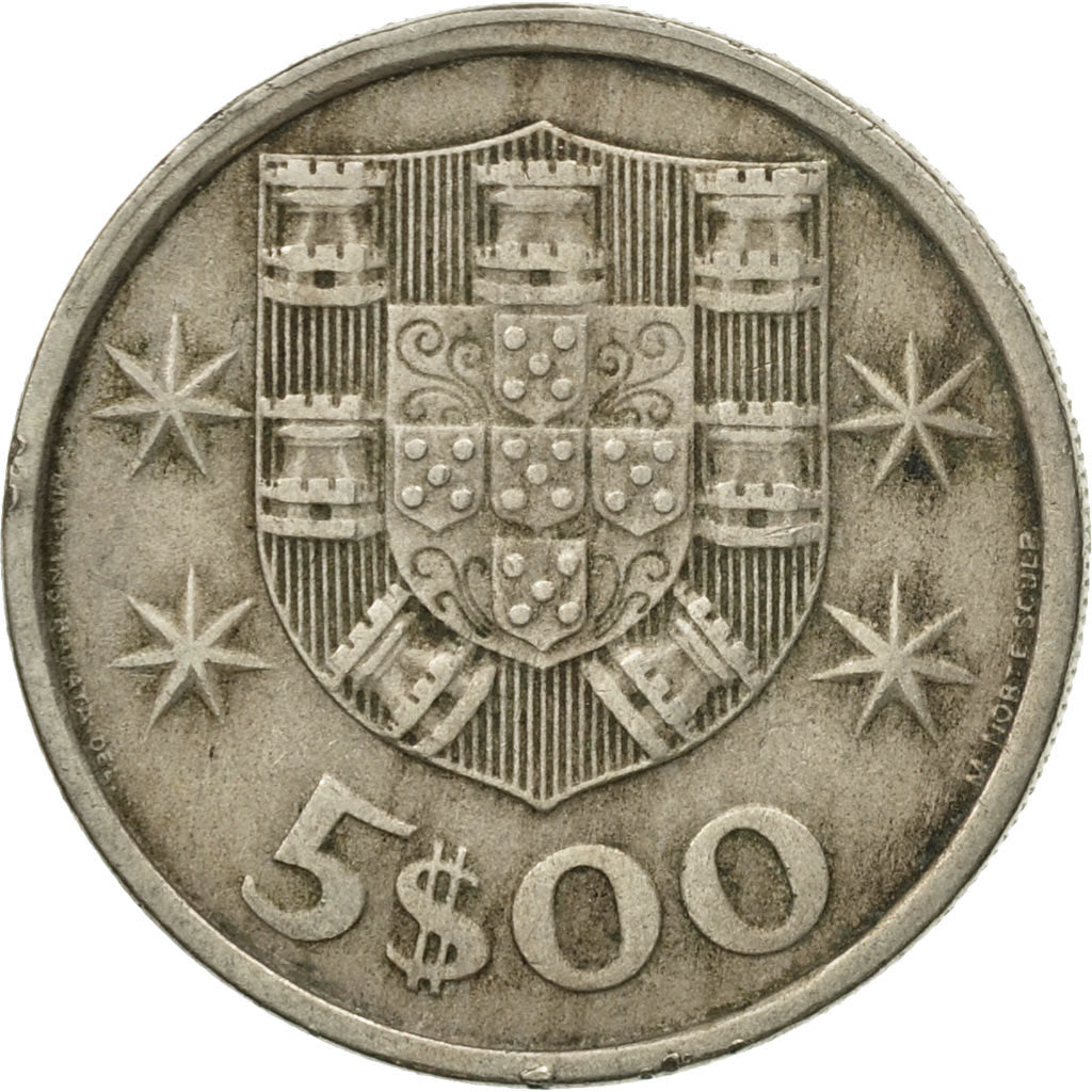 Coin, Portugal, 5 Escudos, 1975, VF(30-35), Copper-nickel, KM:591
