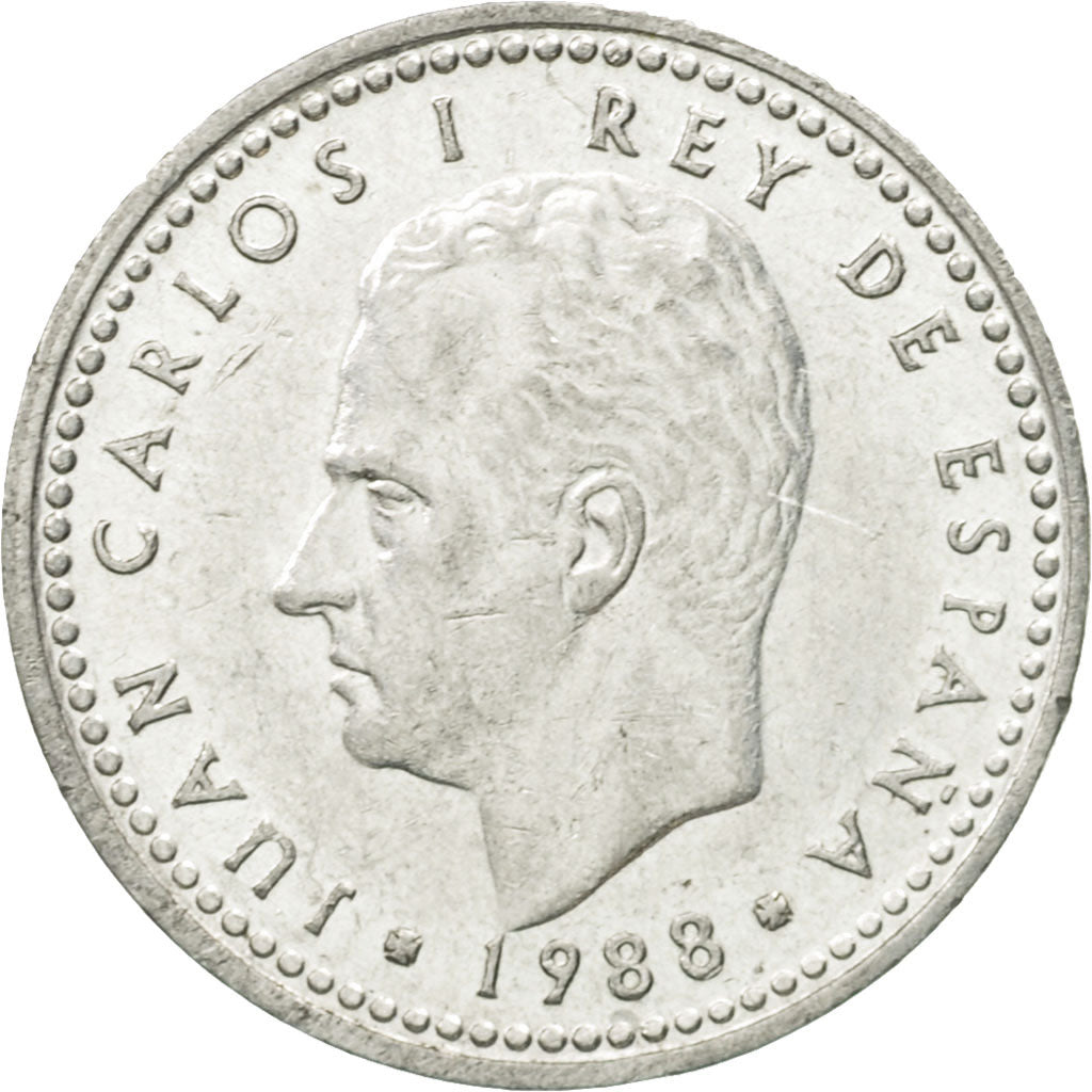 Coin, Spain, Juan Carlos I, Peseta, 1988, AU(50-53), Aluminum, KM:821