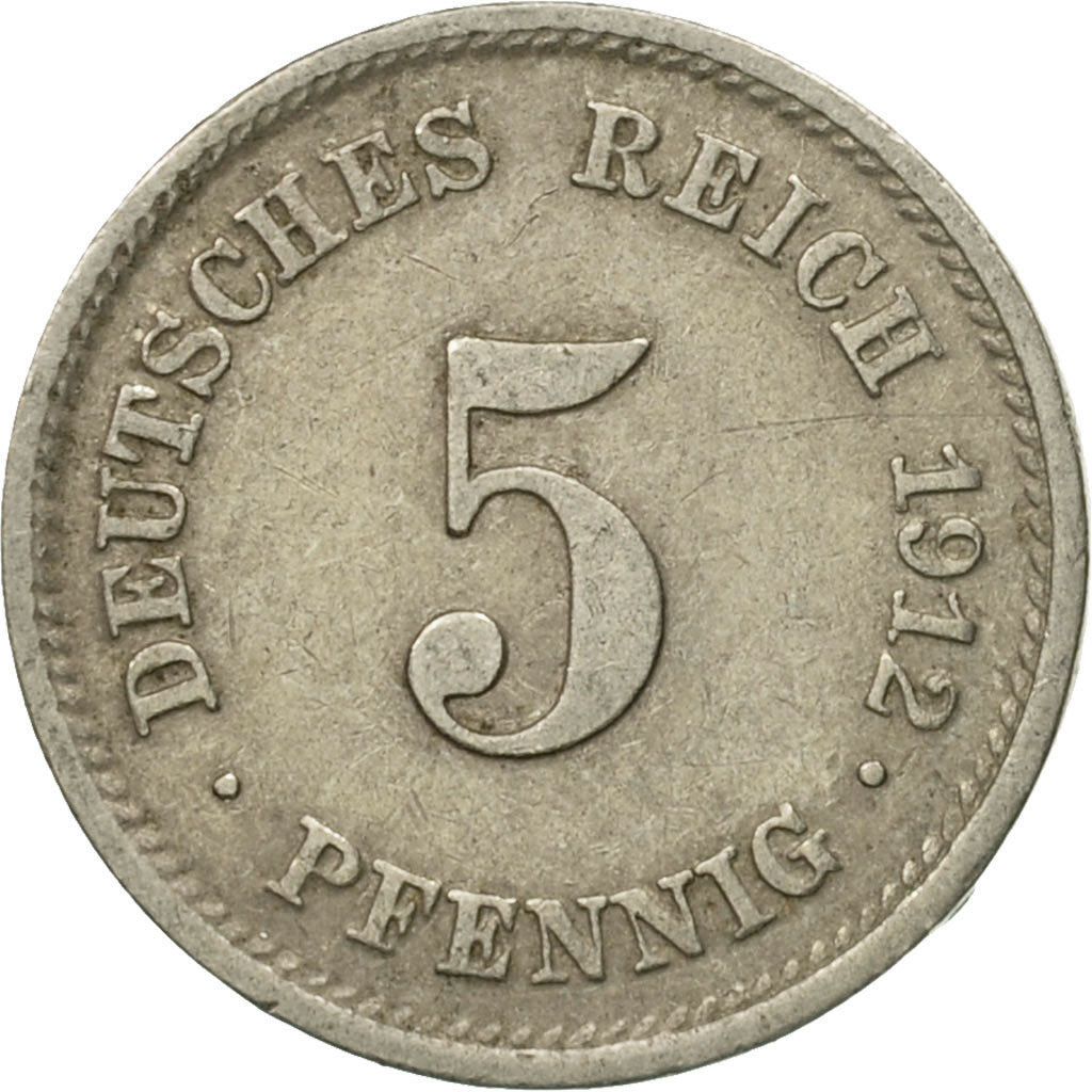 Moneta, GERMANIA - IMPERO, Wilhelm II, 5 Pfennig, 1912, Muldenhütten, BB