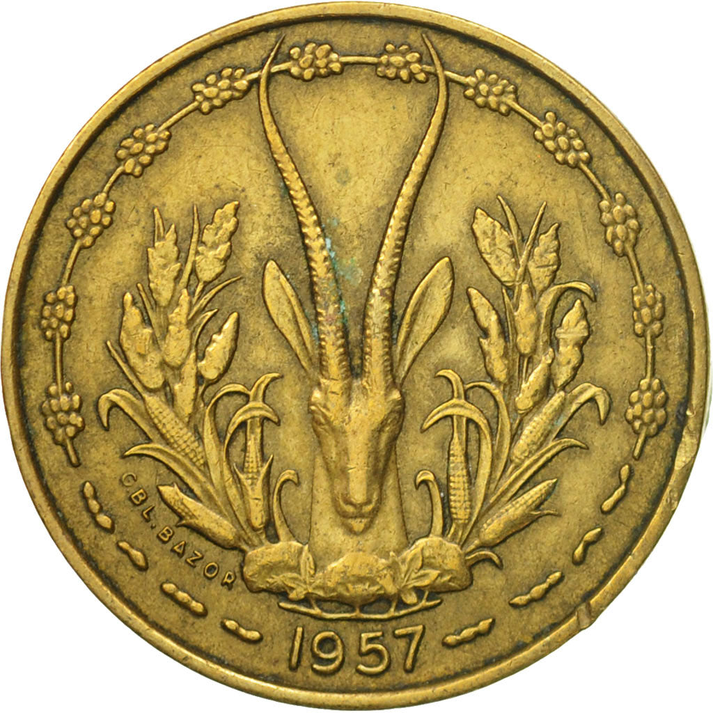 Coin, French West Africa, 10 Francs, 1957, Paris, EF(40-45), Aluminum-Bronze