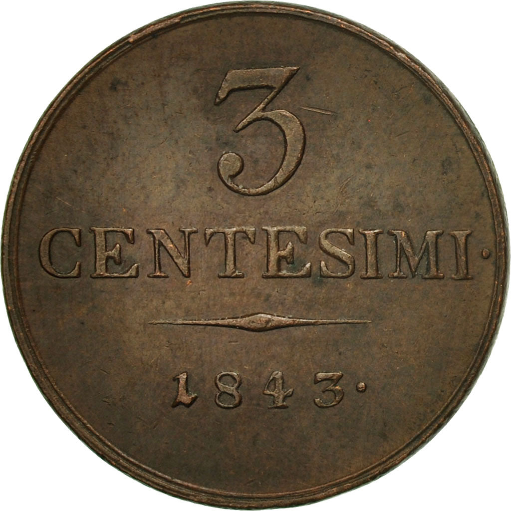 Coin, ITALIAN STATES, LOMBARDY-VENETIA, 3 Centesimi, 1843, Venice, EF(40-45)