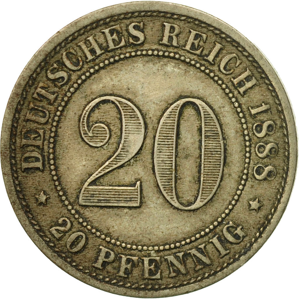 Coin, GERMANY - EMPIRE, Wilhelm I, 20 Pfennig, 1888, Stuttgart, EF(40-45)