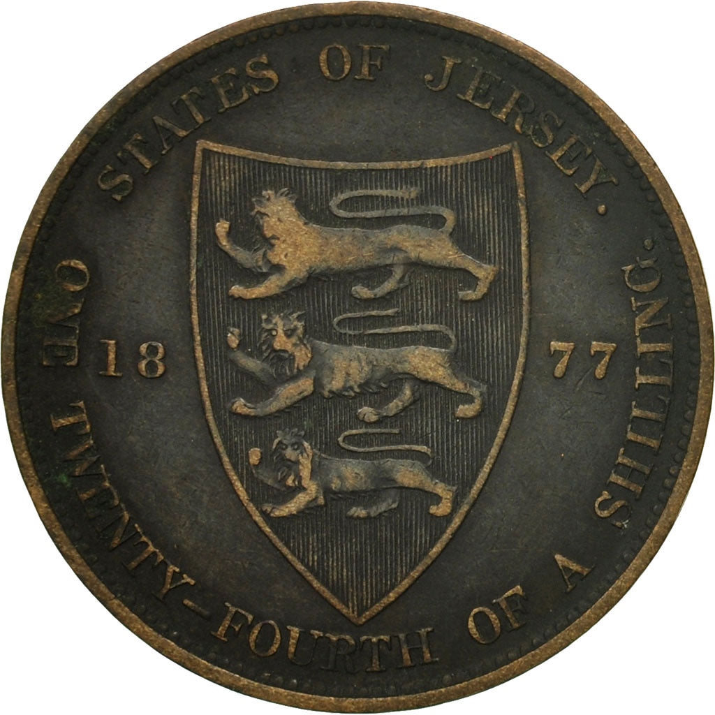 Coin, Jersey, Victoria, 1/24 Shilling, 1877, EF(40-45), Bronze, KM:7