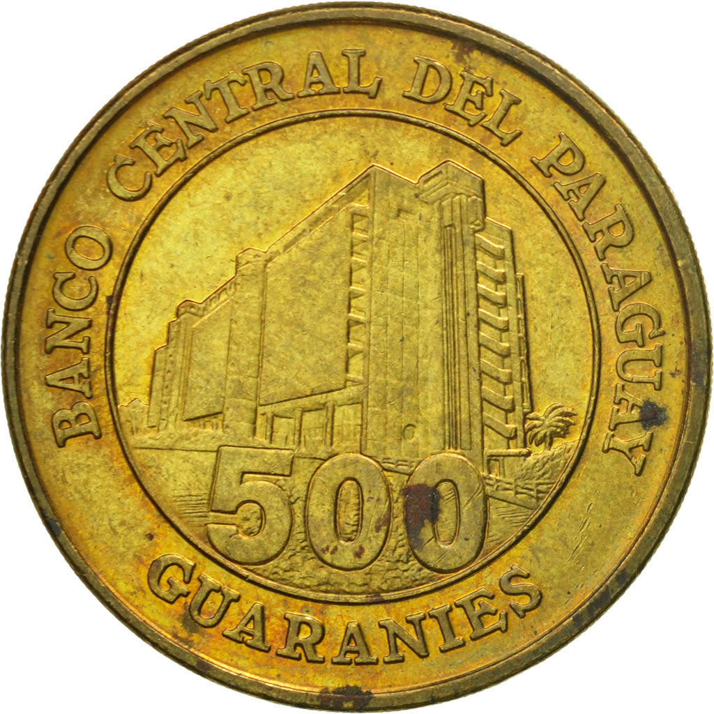 Moneda, Paraguay, 500 Guaranies, 2002, MBC, Latón chapado en acero, KM:195
