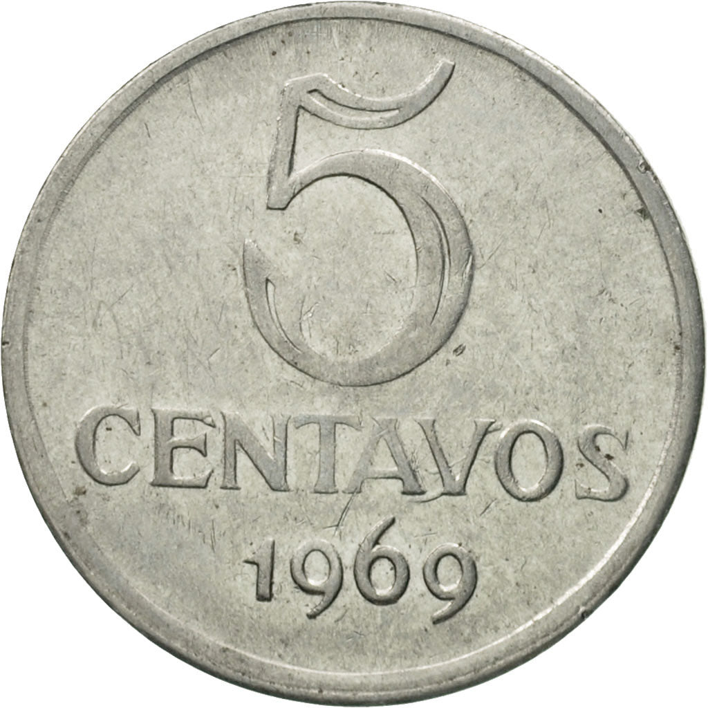 Moneta, Brasile, 5 Centavos, 1969, BB+, Acciaio inossidabile, KM:577.2