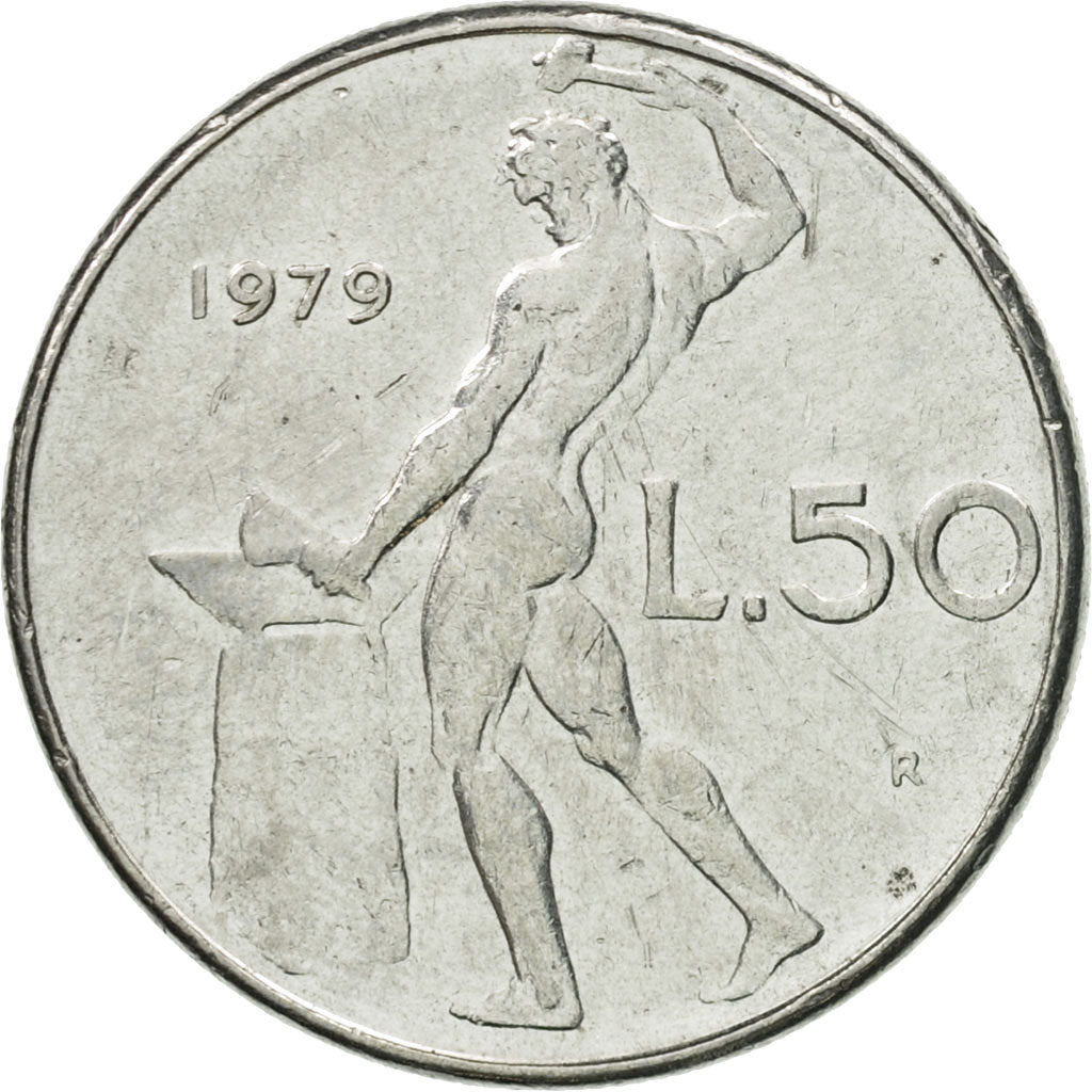 Coin, Italy, 50 Lire, 1979, Rome, EF(40-45), Stainless Steel, KM:95.1