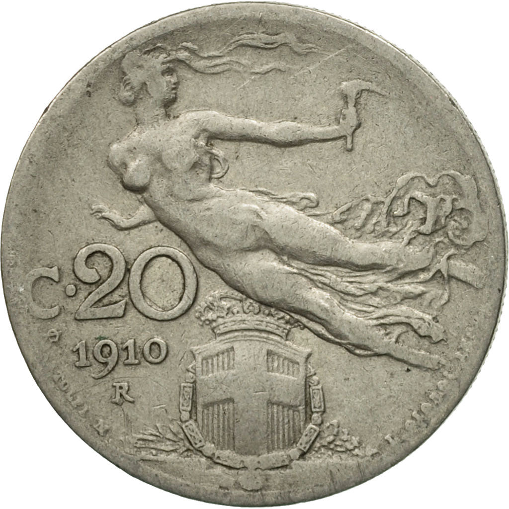 Moneta, Italia, Vittorio Emanuele III, 20 Centesimi, 1910, Rome, MB+, Nichel