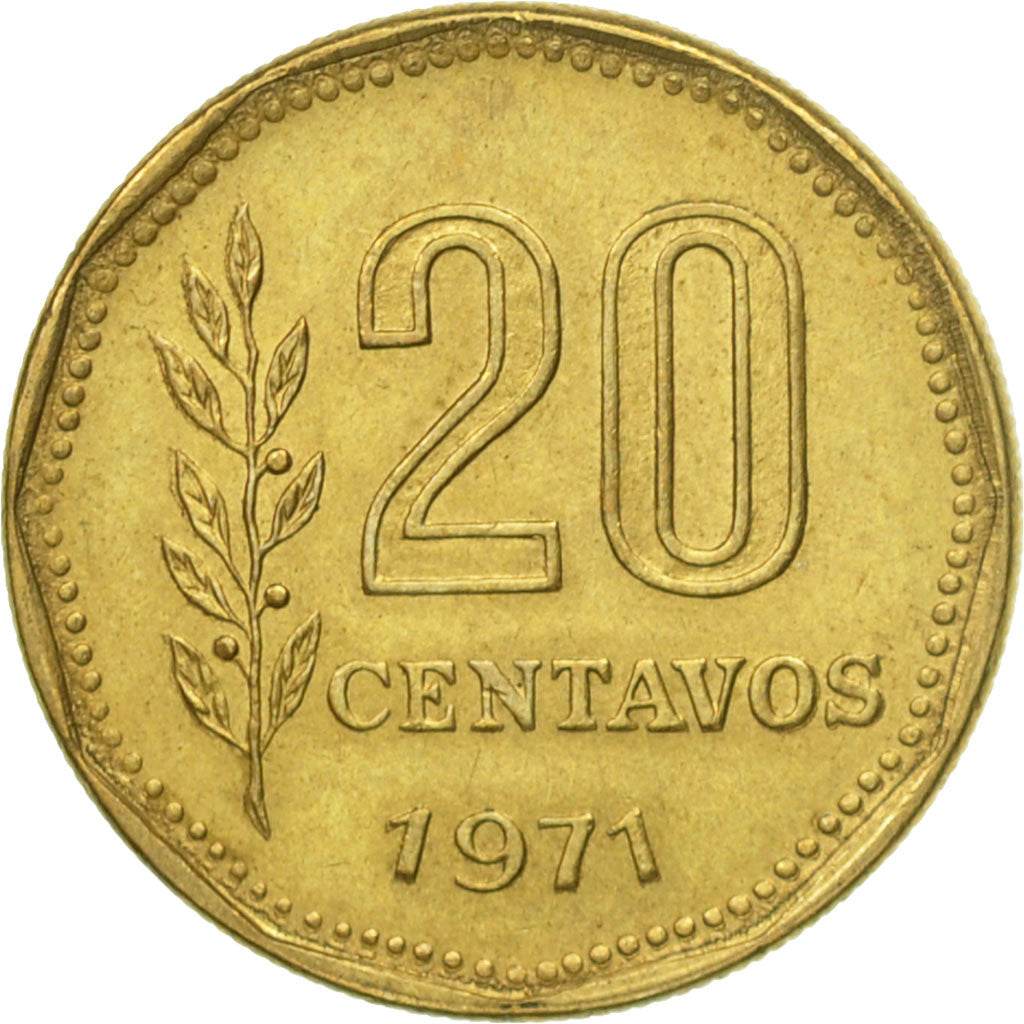 Coin, Argentina, 20 Centavos, 1971, EF(40-45), Aluminum-Bronze, KM:67