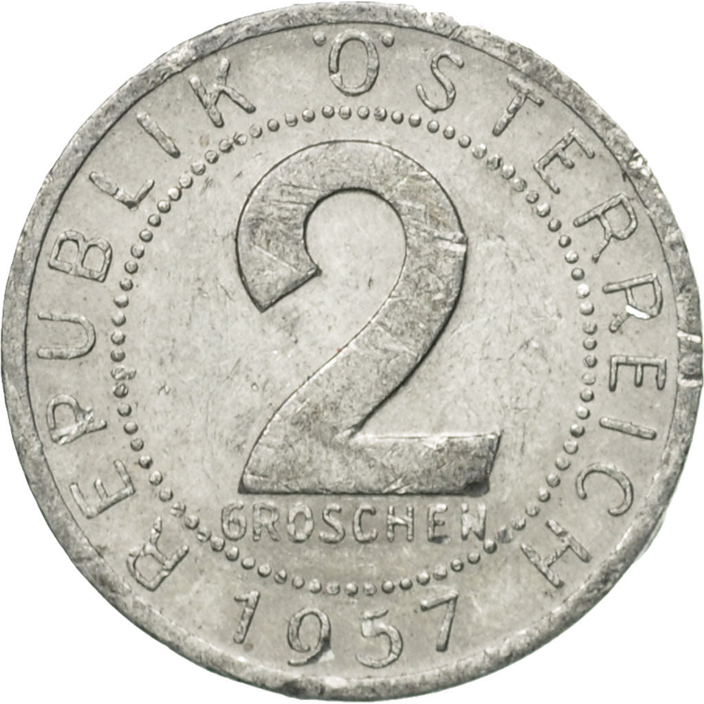 Coin, Austria, 2 Groschen, 1957, VF(30-35), Aluminum, KM:2876