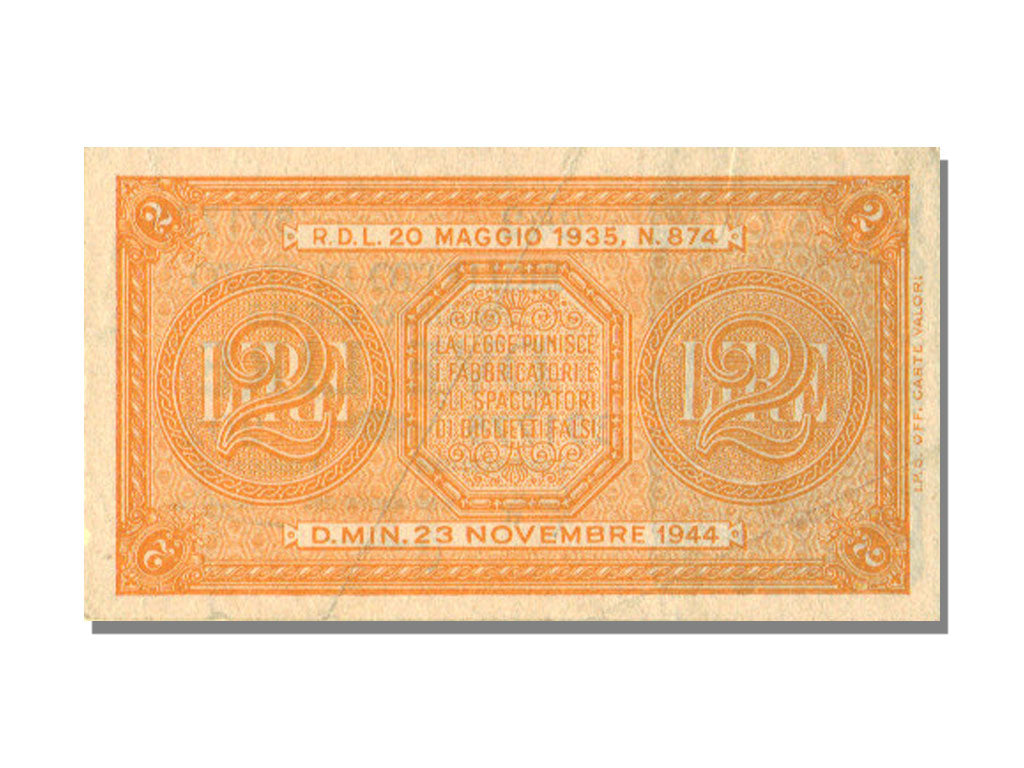 Italy, 2 Lire, 1944, KM #30b, 1944-11-23, AU(55-58), 202