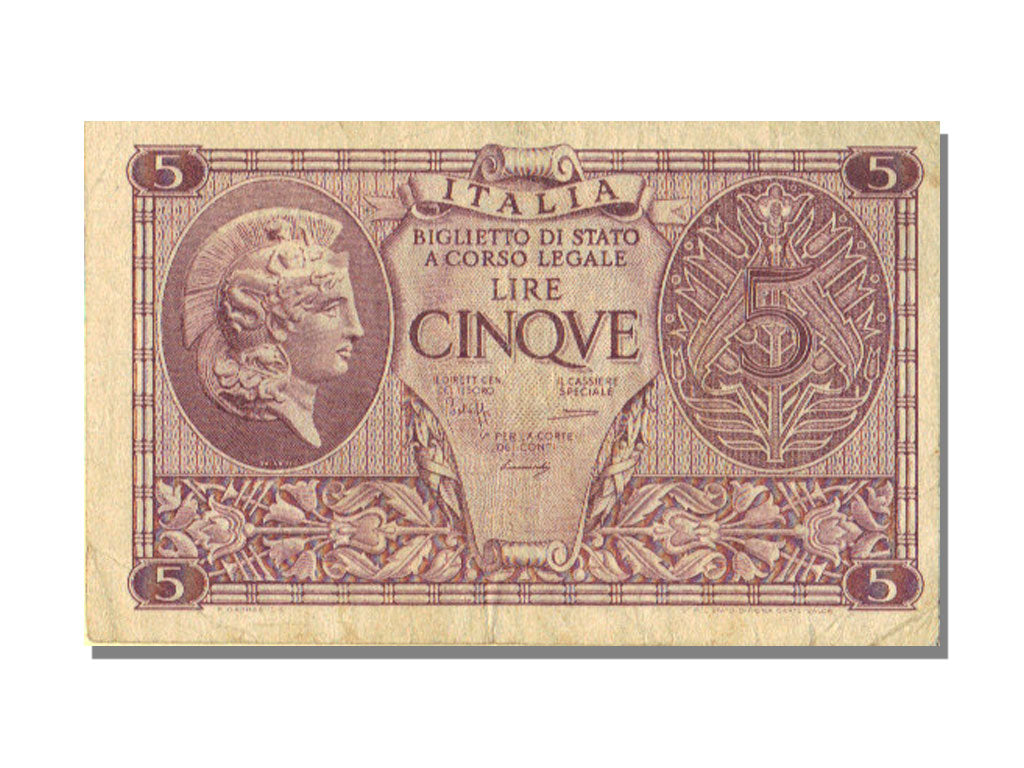 Italy, 5 Lire, 1944, KM #31b, 1944-11-23, AU(50-53), 0434