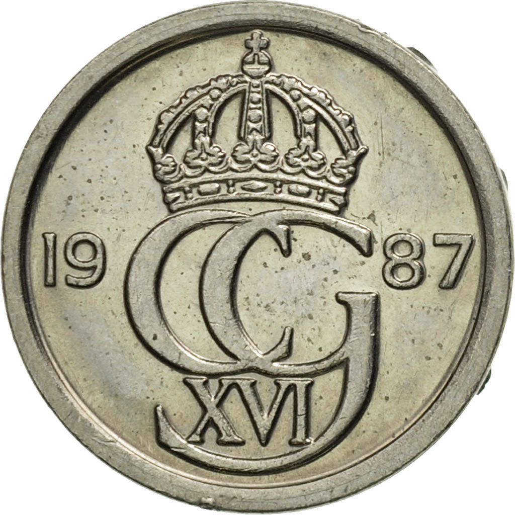 Coin, Sweden, Carl XVI Gustaf, 10 Öre, 1987, VF(20-25), Copper-nickel, KM:850