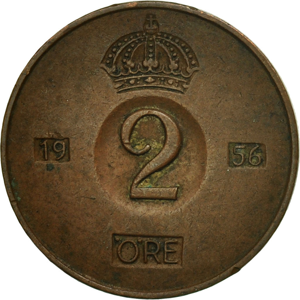 Coin, Sweden, Gustaf VI, 2 Öre, 1956, VF(30-35), Bronze, KM:821
