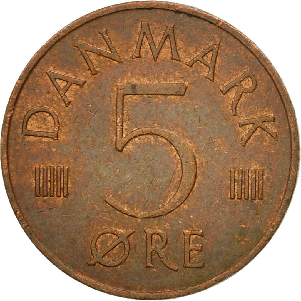 Moneta, Danimarca, Margrethe II, 5 Öre, 1976, Copenhagen, MB+, Ferro placcato