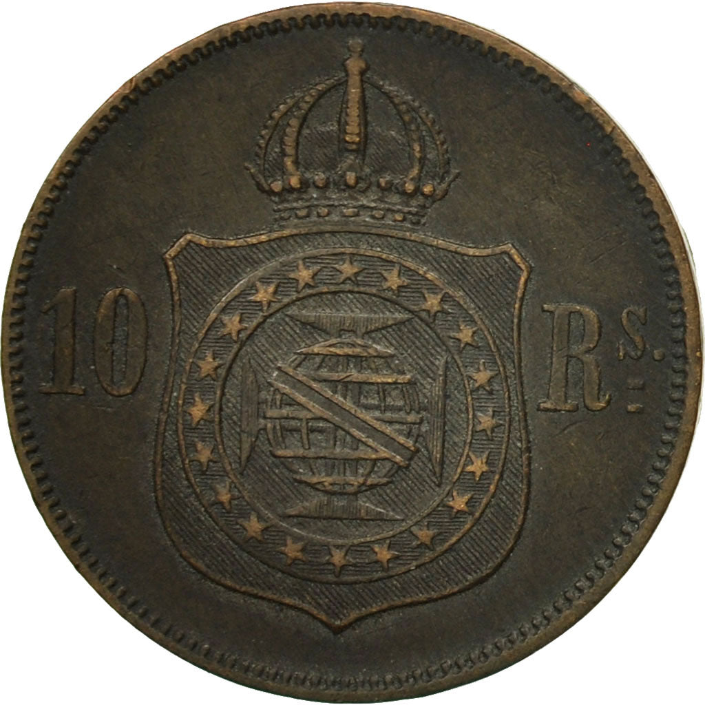 Coin, Brazil, Pedro II, 10 Reis, 1869, AU(50-53), Bronze, KM:473