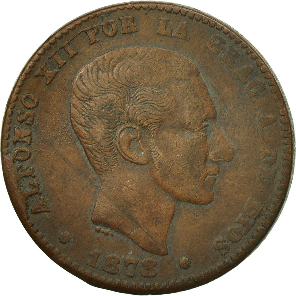 Monnaie, Espagne, Alfonso XII, 10 Centimos, 1878, Madrid, TTB+, Bronze, KM:675