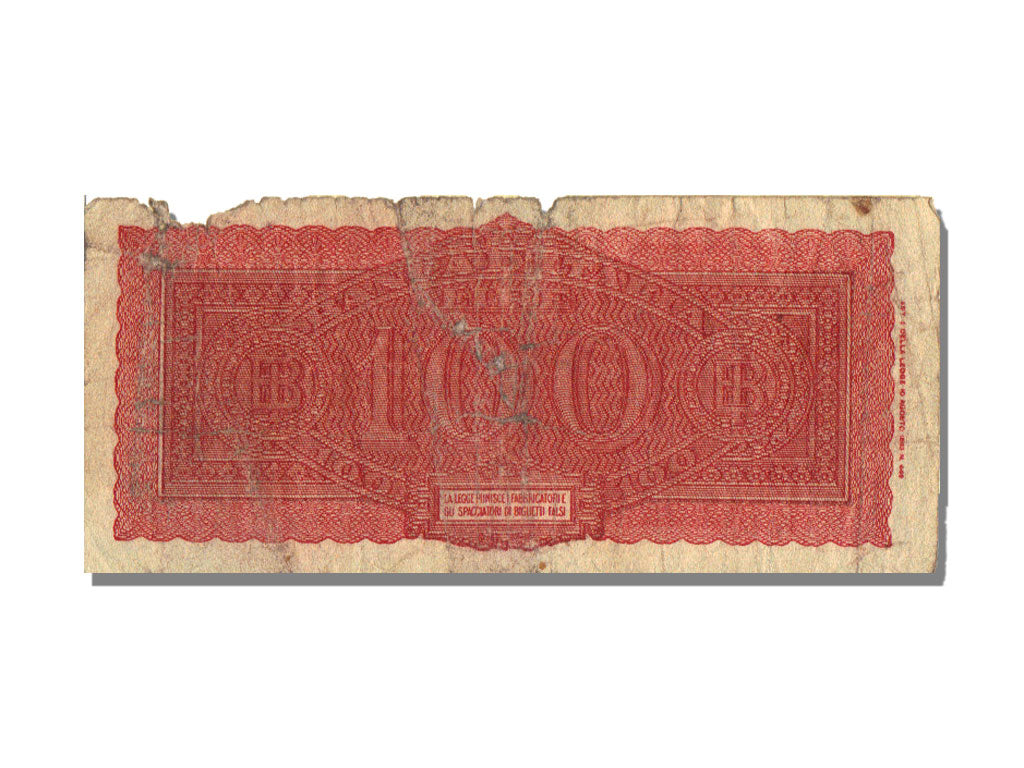 Italy, 100 Lire, 1944, KM #75a, 1944-12-10, VG(8-10), O 185