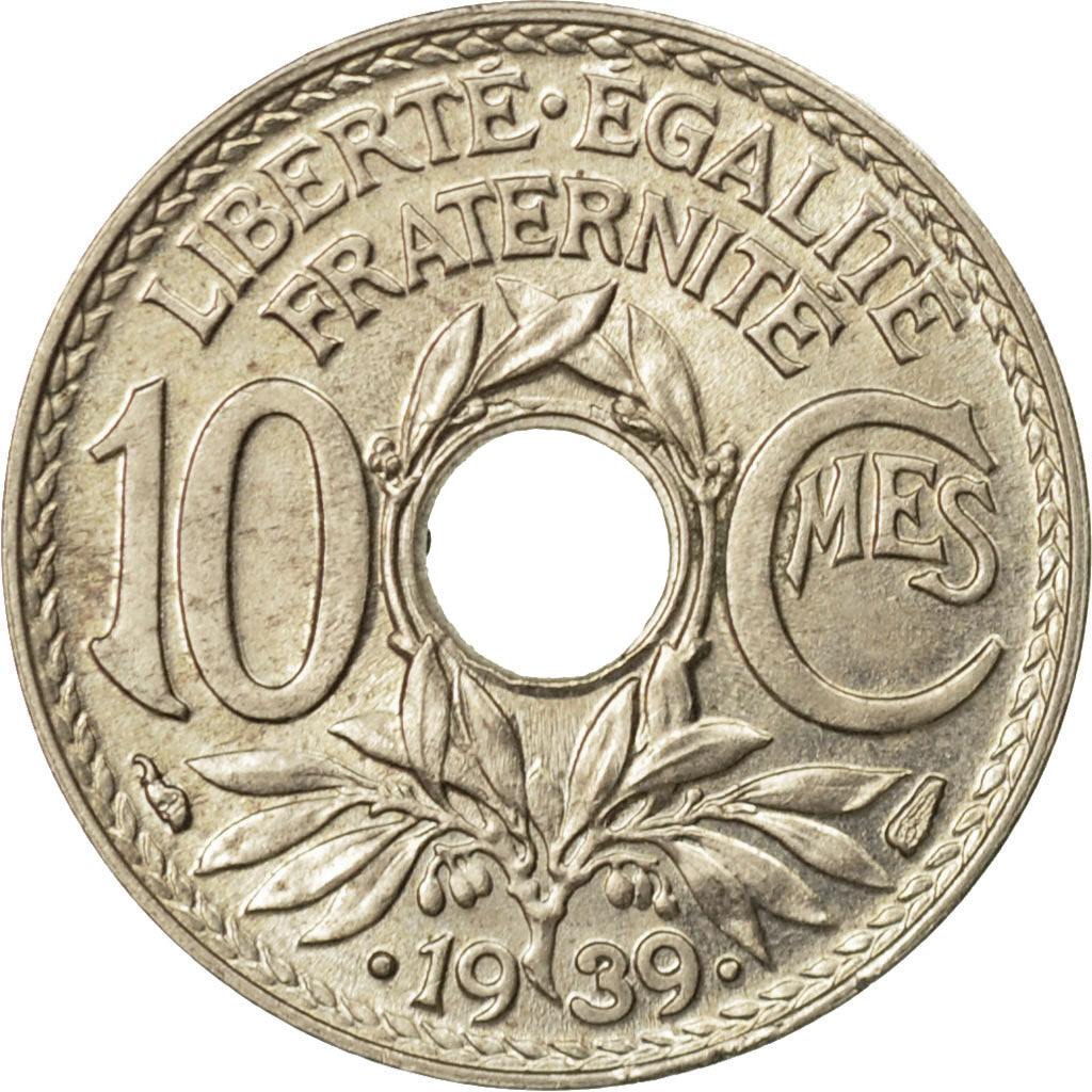 Moneta, Francja, Lindauer, 10 Centimes, 1939, Paris, VF(30-35), Nikiel-Brąz
