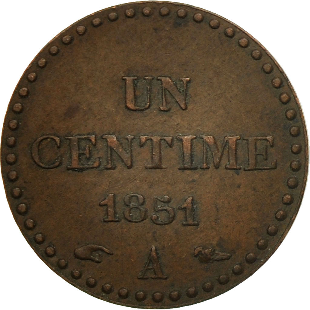 Moneda, Francia, Dupré, Centime, 1851, Paris, MBC+, Bronce, KM:754, Le