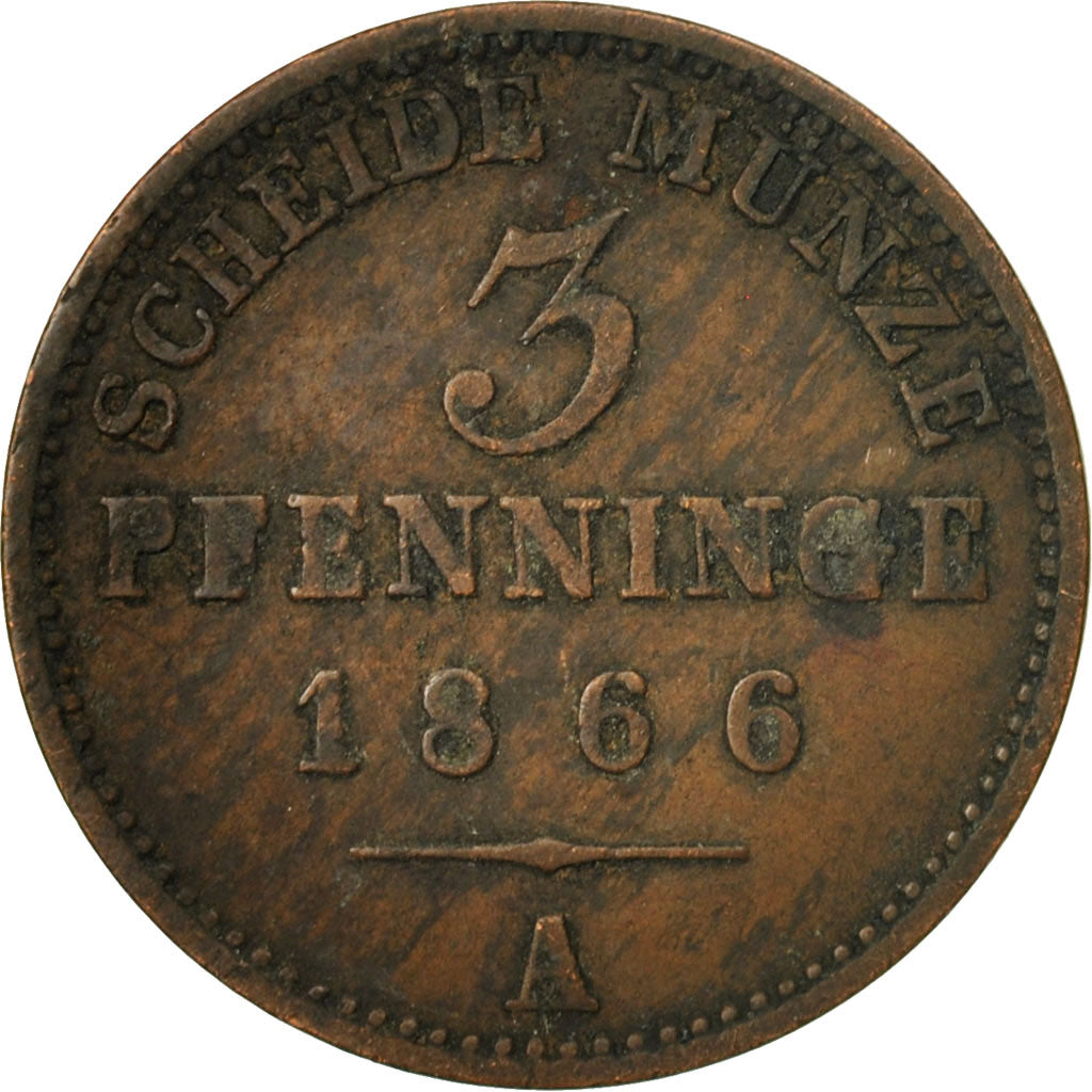 Moneda, Estados alemanes, PRUSSIA, Wilhelm I, 3 Pfennig, 1866, Berlin, BC+